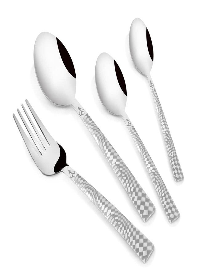 Fns Montavo - Stainless Steel, Lush Laser Engraving Style - Premium Cutlery Set, 18 Pieces, Pack of 18 Units, Silver Color - Includes 6 Dinner Spoons, 6 Dinner Forks, 6 Tea Spoons with Leatherette Box - Image 3